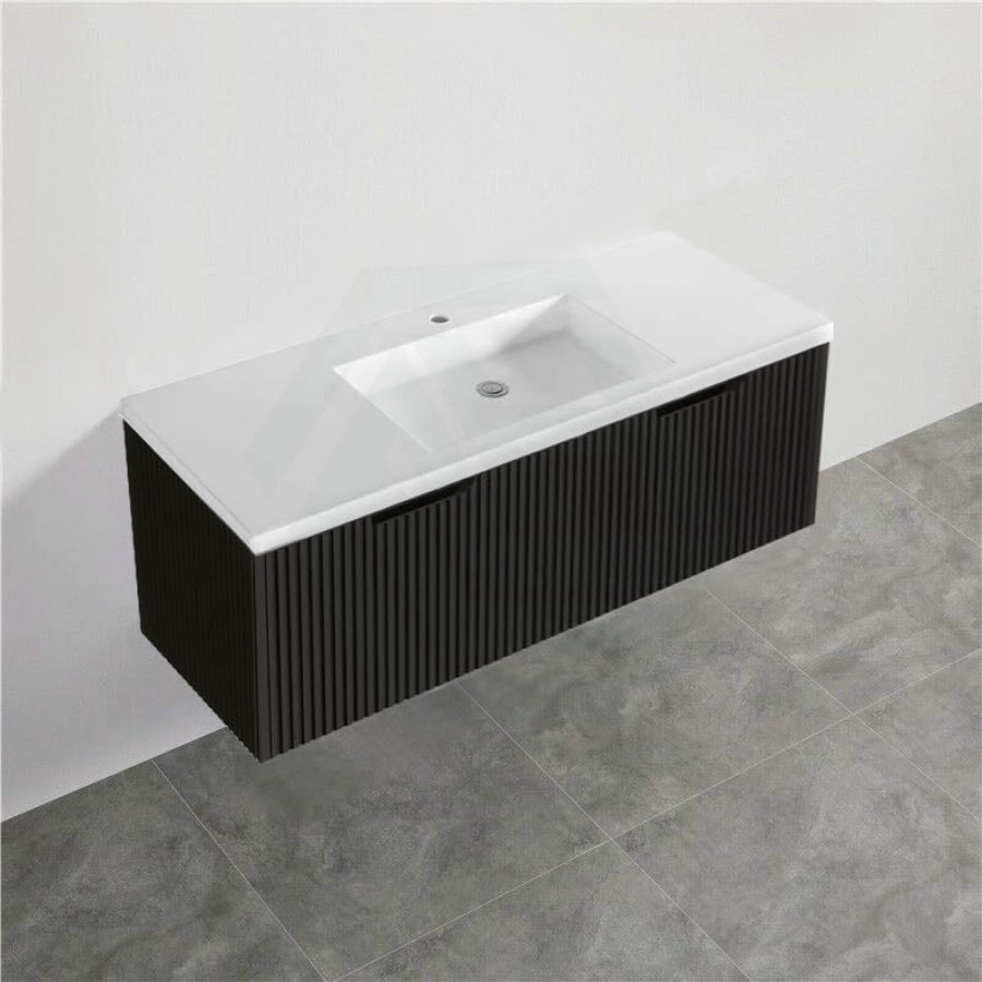 600-1500Mm Wall Hung Vanity Fluted Style Matt Black Color Pvc Coating Bathroom Vanities