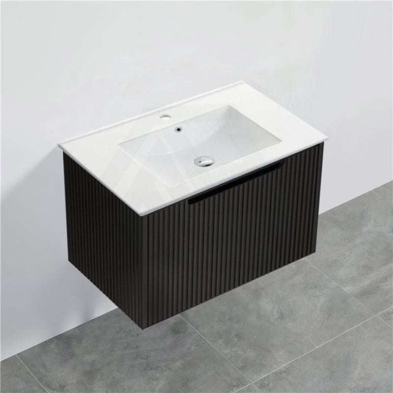 600-1500Mm Wall Hung Vanity Fluted Style Matt Black Color Pvc Coating Bathroom Vanities