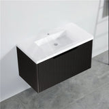 600-1500Mm Wall Hung Vanity Fluted Style Matt Black Color Pvc Coating Bathroom Vanities