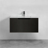 600-1500Mm Wall Hung Vanity Fluted Style Matt Black Color Pvc Coating Bathroom Vanities