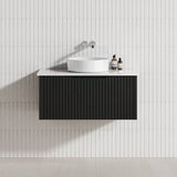 600-1500Mm Wall Hung Vanity Fluted Style Matt Black Color Pvc Coating Bathroom Vanities