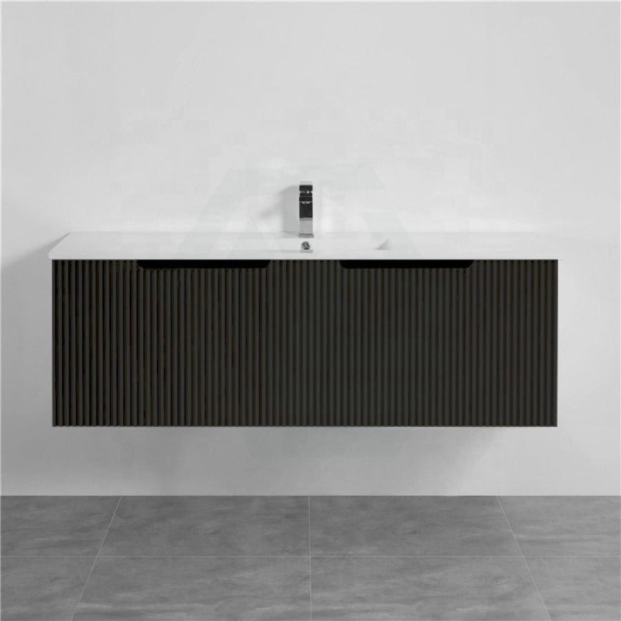 600-1500Mm Wall Hung Vanity Fluted Style Matt Black Color Pvc Coating Bathroom Vanities