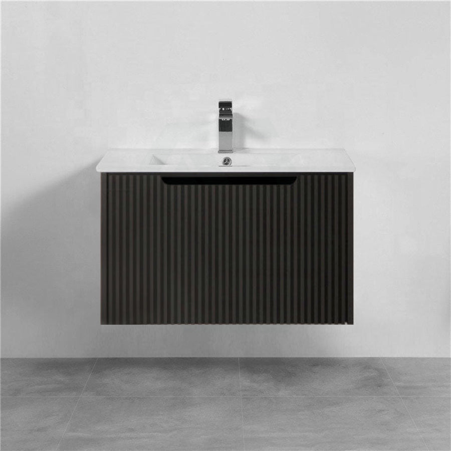 600-1500Mm Wall Hung Vanity Fluted Style Matt Black Color Pvc Coating Bathroom Vanities