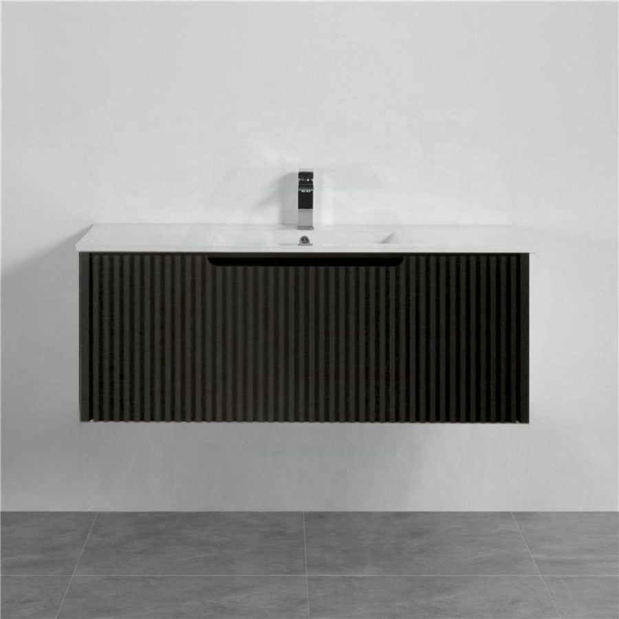 600-1500Mm Wall Hung Vanity Fluted Style Matt Black Color Pvc Coating Bathroom Vanities