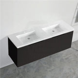 600-1500Mm Wall Hung Vanity Fluted Style Matt Black Color Pvc Coating Bathroom Vanities