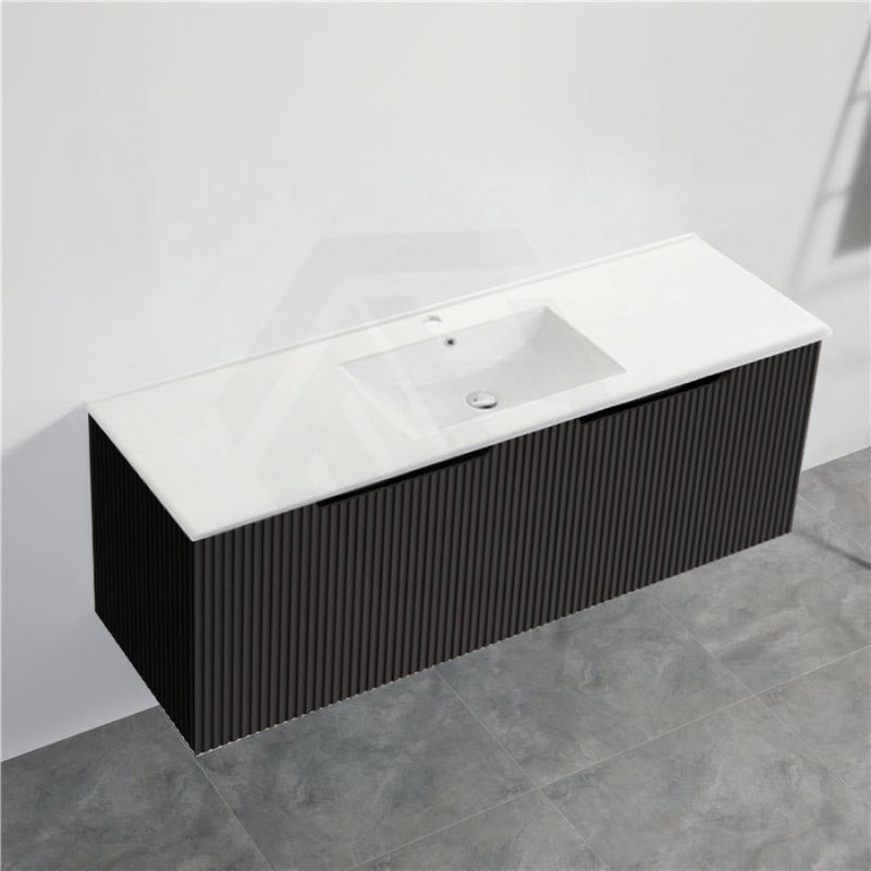 600-1500Mm Wall Hung Vanity Fluted Style Matt Black Color Pvc Coating Bathroom Vanities