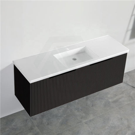 600-1500Mm Wall Hung Vanity Fluted Style Matt Black Color Pvc Coating Bathroom Vanities