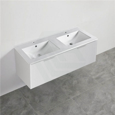 600-1500Mm Wall Hung Vanity Fluted Style Matt White Color Pvc Coating Bathroom Vanities