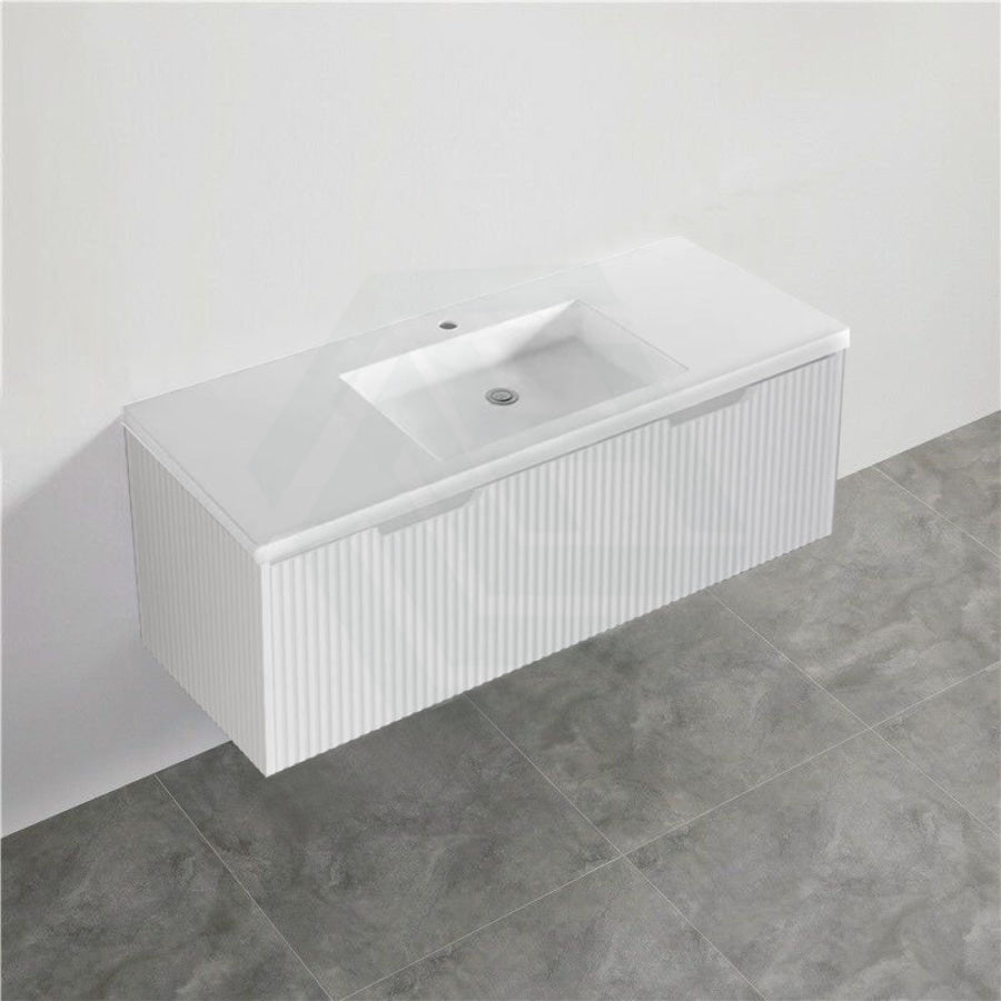 600-1500Mm Wall Hung Vanity Fluted Style Matt White Color Pvc Coating Bathroom Vanities