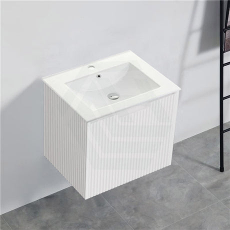 600-1500Mm Wall Hung Vanity Fluted Style Matt White Color Pvc Coating Bathroom Vanities