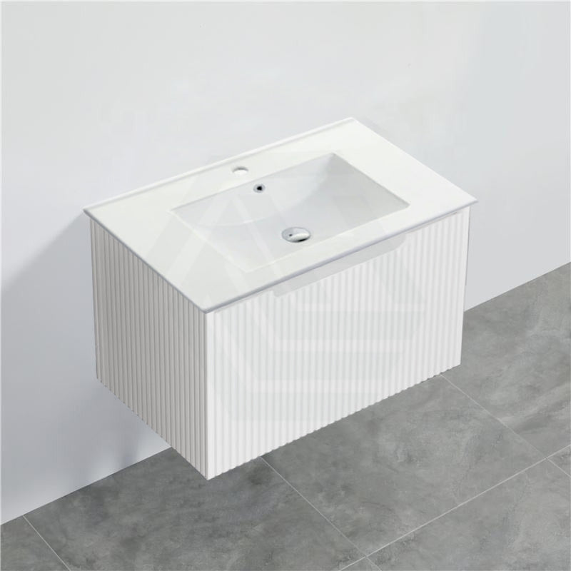 600-1500Mm Wall Hung Vanity Fluted Style Matt White Color Pvc Coating Bathroom Vanities