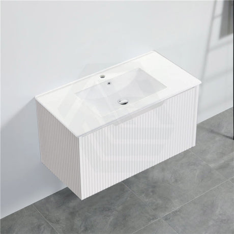 600-1500Mm Wall Hung Vanity Fluted Style Matt White Color Pvc Coating Bathroom Vanities