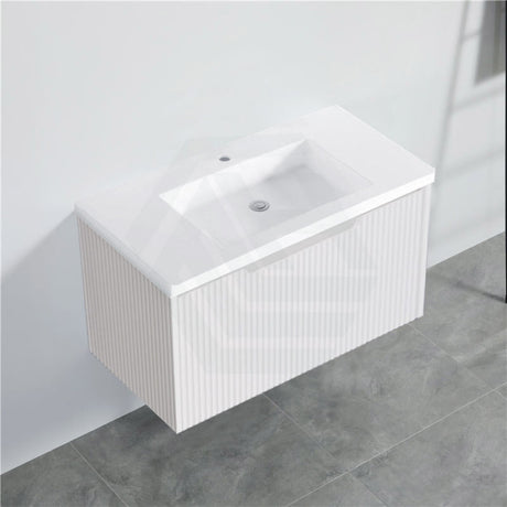 600-1500Mm Wall Hung Vanity Fluted Style Matt White Color Pvc Coating Bathroom Vanities