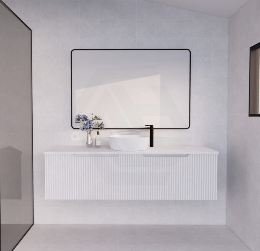 600-1500Mm Wall Hung Vanity Fluted Style Matt White Color Pvc Coating Bathroom Vanities