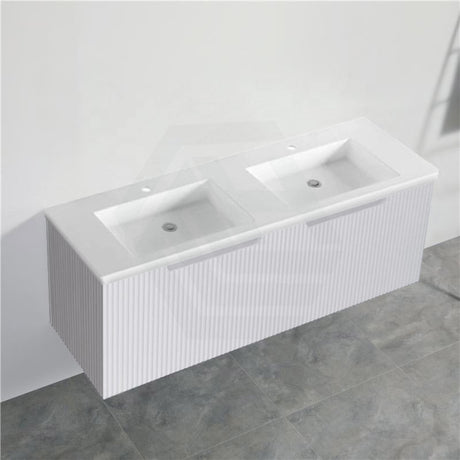 600-1500Mm Wall Hung Vanity Fluted Style Matt White Color Pvc Coating Bathroom Vanities