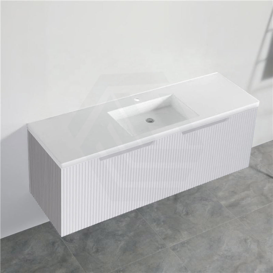 600-1500Mm Wall Hung Vanity Fluted Style Matt White Color Pvc Coating Bathroom Vanities