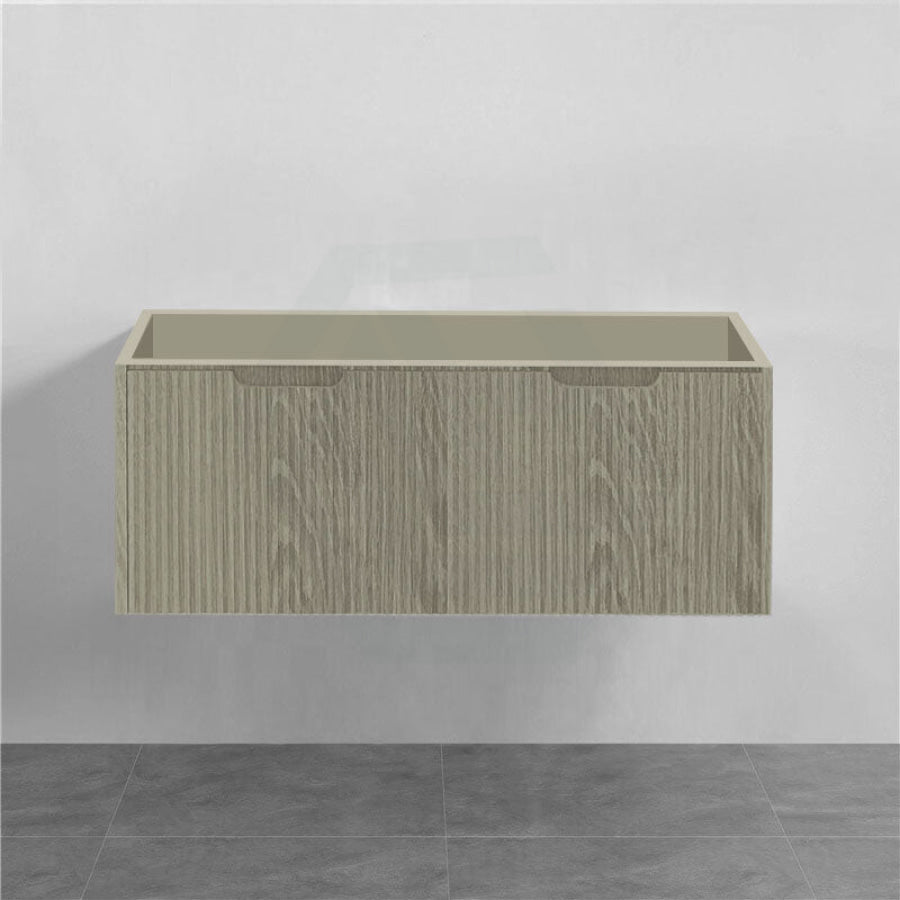 600-1500Mm Wall Hung Vanity Fluted Style White Oak Color Pvc Coating 1200Mm Double Bowls / Cabinet