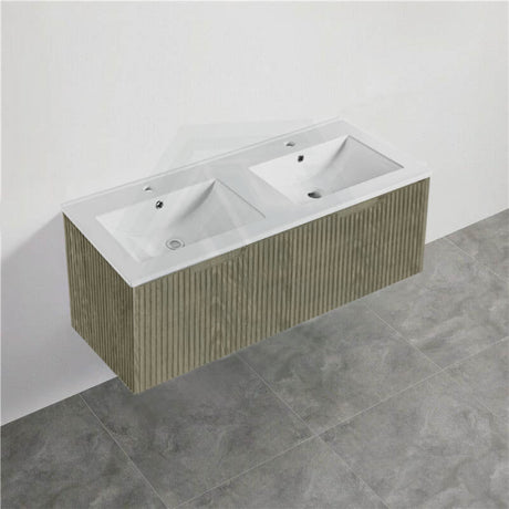 600-1500Mm Wall Hung Vanity Fluted Style White Oak Color Pvc Coating Bathroom Vanities