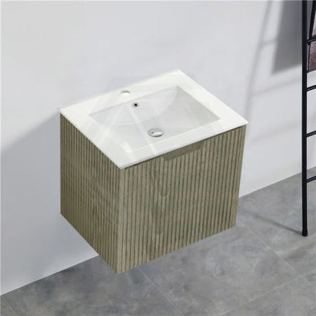 600-1500Mm Wall Hung Vanity Fluted Style White Oak Color Pvc Coating Bathroom Vanities