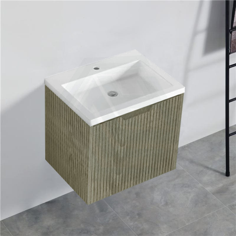 600-1500Mm Wall Hung Vanity Fluted Style White Oak Color Pvc Coating Bathroom Vanities