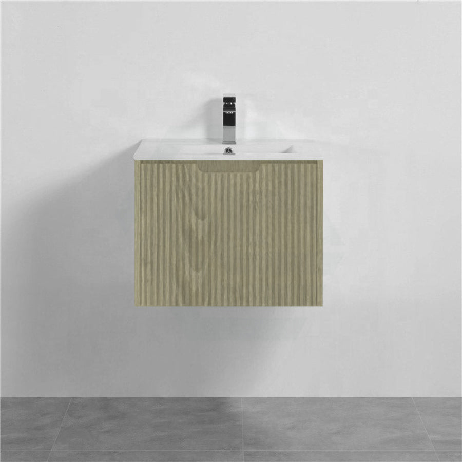 600-1500Mm Wall Hung Vanity Fluted Style White Oak Color Pvc Coating Bathroom Vanities