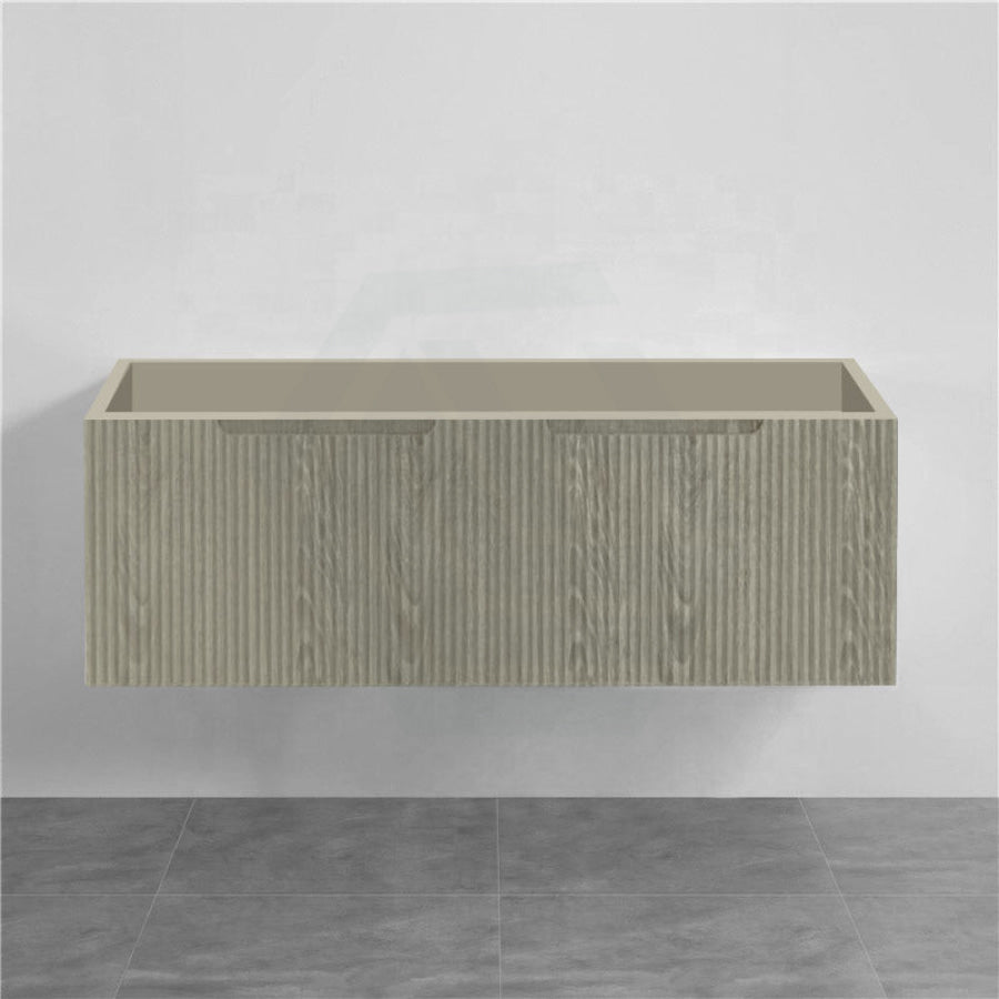 600-1500Mm Wall Hung Vanity Fluted Style White Oak Color Pvc Coating 1500Mm Double Bowls / Cabinet