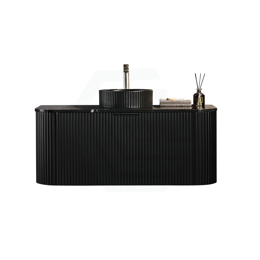 600-1800Mm Ceto Avalon Matt Black Wall Hung Bathroom Pvc Vanity With Soft Closing Drawers Curve Edge