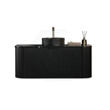 600-1800Mm Ceto Avalon Matt Black Wall Hung Bathroom Pvc Vanity With Soft Closing Drawers Curve Edge