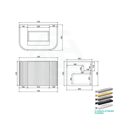 600-1800Mm Ceto Avalon Matt Black Wall Hung Bathroom Pvc Vanity With Soft Closing Drawers Curve Edge