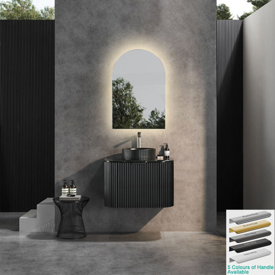 600-1800Mm Ceto Avalon Matt Black Wall Hung Bathroom Pvc Vanity With Soft Closing Drawers Curve Edge