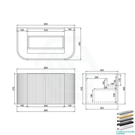 600-1800Mm Ceto Avalon Matt Black Wall Hung Bathroom Pvc Vanity With Soft Closing Drawers Curve Edge