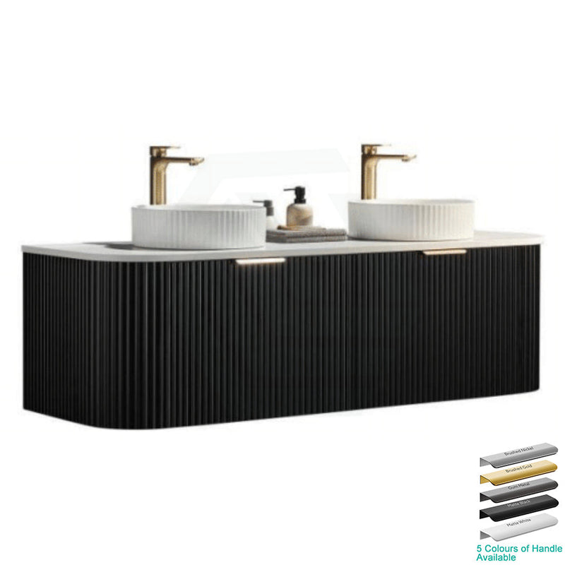 600-1800Mm Ceto Avalon Matt Black Wall Hung Bathroom Pvc Vanity With Soft Closing Drawers Curve Edge