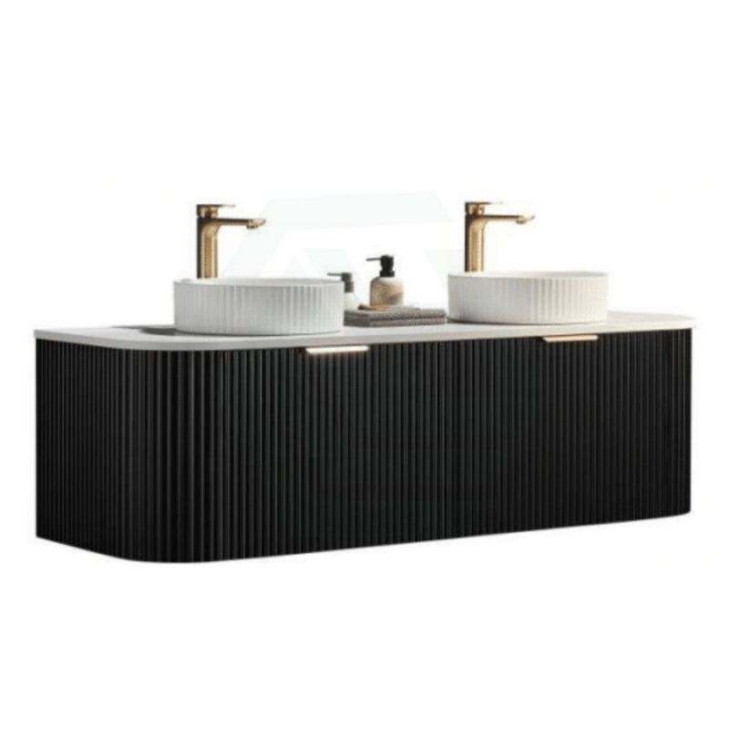 600-1800Mm Ceto Avalon Matt Black Wall Hung Bathroom Pvc Vanity With Soft Closing Drawers Curve Edge