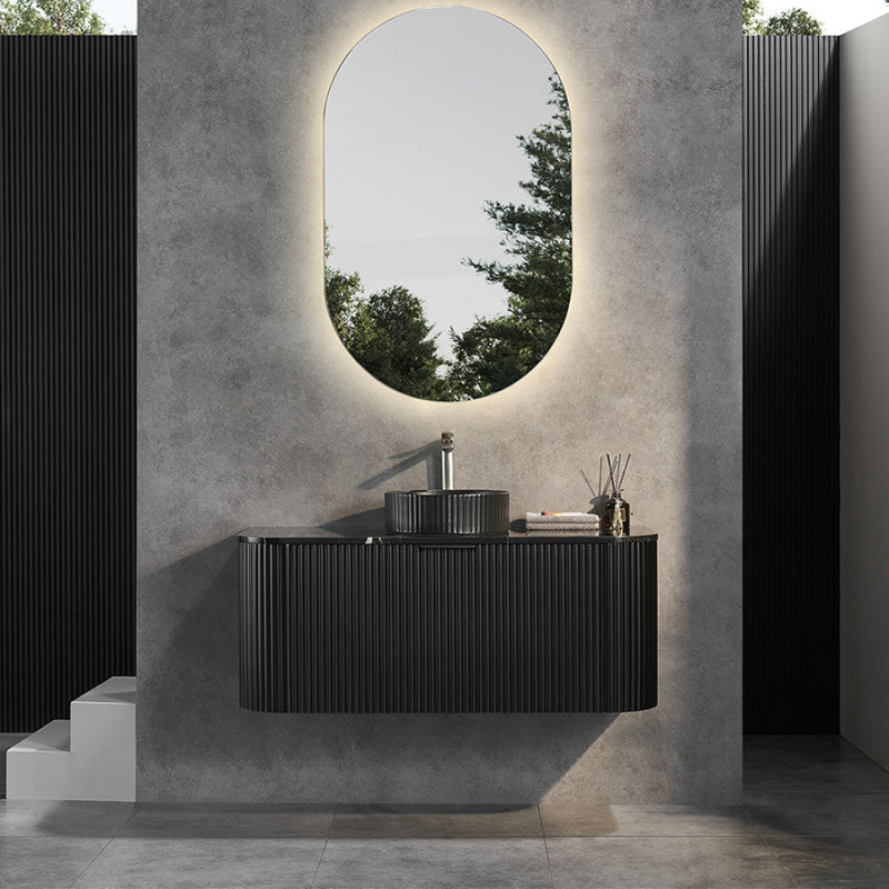 600-1800Mm Ceto Avalon Matt Black Wall Hung Bathroom Pvc Vanity With Soft Closing Drawers Curve Edge