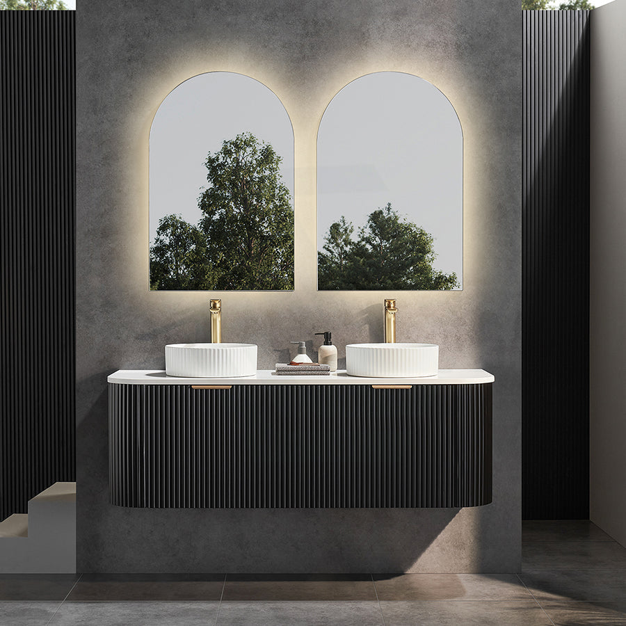 600-1800Mm Ceto Avalon Matt Black Wall Hung Bathroom Pvc Vanity With Soft Closing Drawers Curve Edge