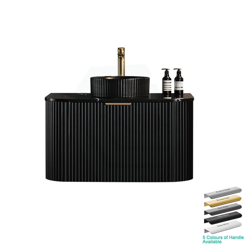 600-1800Mm Ceto Avalon Matt Black Wall Hung Bathroom Pvc Vanity With Soft Closing Drawers Curve Edge