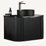 600-1800Mm Ceto Avalon Matt Black Wall Hung Bathroom Pvc Vanity With Soft Closing Drawers Curve Edge