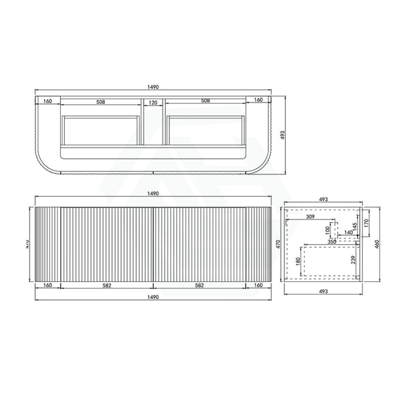 600-1800Mm Ceto Avalon Matt Black Wall Hung Bathroom Pvc Vanity With Soft Closing Drawers Curve Edge