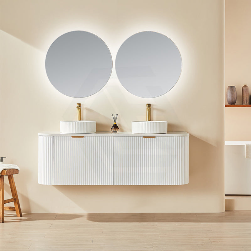 600-1800Mm Ceto Avalon Matt White Wall Hung Bathroom Pvc Vanity With Soft Closing Drawers Curve Edge