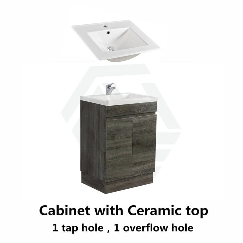 600/700Mm Narrow Berge Freestanding Vanity With Kickboard Dark Grey Wood Grain Pvc Filmed Cabinet