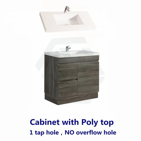 600/700Mm Narrow Berge Freestanding Vanity With Kickboard Dark Grey Wood Grain Pvc Filmed Cabinet