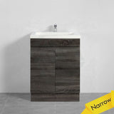 600/700Mm Narrow Berge Freestanding Vanity With Kickboard Dark Grey Wood Grain Pvc Filmed Cabinet