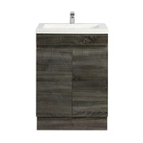 600/700Mm Narrow Berge Freestanding Vanity With Kickboard Dark Grey Wood Grain Pvc Filmed Cabinet