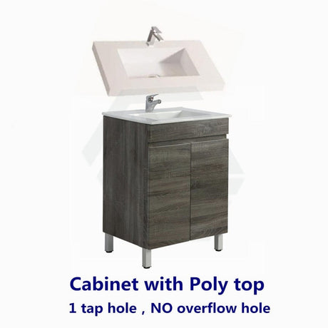 600/700Mm Narrow Berge Freestanding Vanity With Legs Dark Grey Wood Grain Pvc Filmed Cabinet Only &