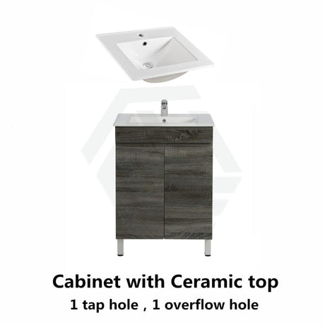 600/700Mm Narrow Berge Freestanding Vanity With Legs Dark Grey Wood Grain Pvc Filmed Cabinet Only &