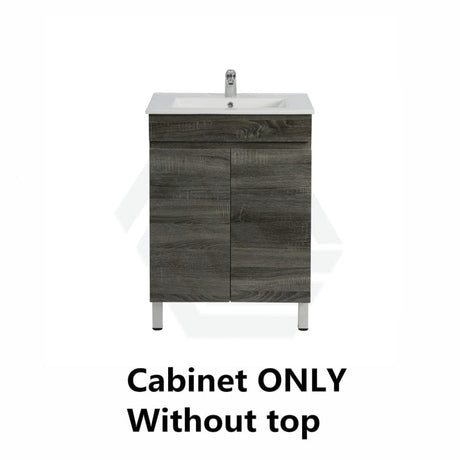 600/700Mm Narrow Berge Freestanding Vanity With Legs Dark Grey Wood Grain Pvc Filmed Cabinet Only &