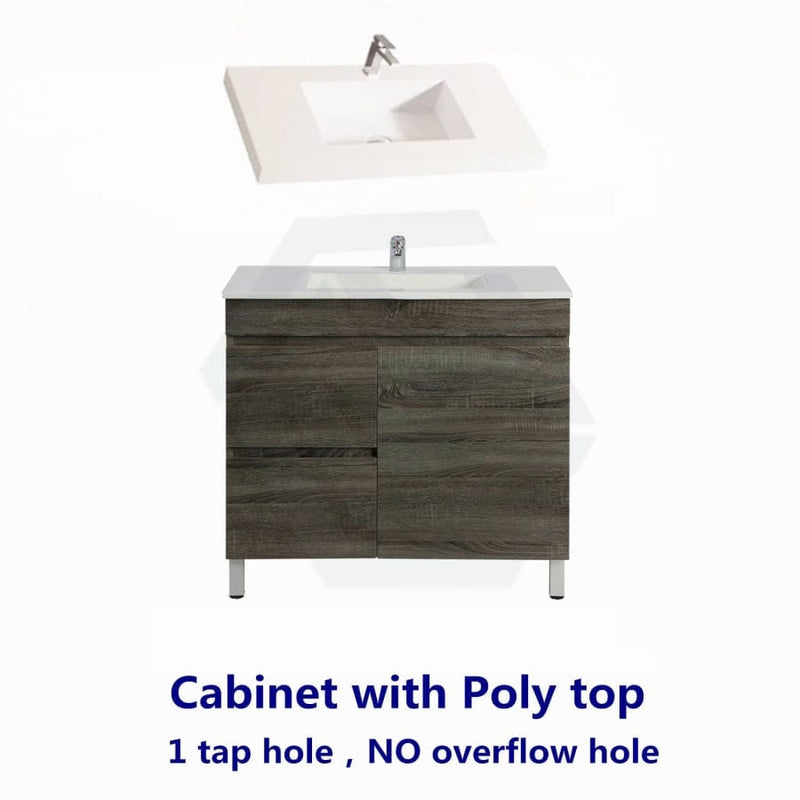 600/700Mm Narrow Berge Freestanding Vanity With Legs Dark Grey Wood Grain Pvc Filmed Cabinet Only &