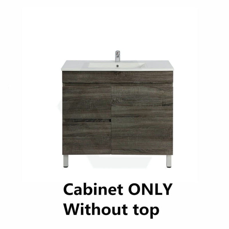 600/700Mm Narrow Berge Freestanding Vanity With Legs Dark Grey Wood Grain Pvc Filmed Cabinet Only &