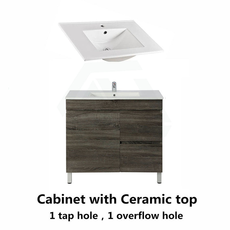 600/700Mm Narrow Berge Freestanding Vanity With Legs Dark Grey Wood Grain Pvc Filmed Cabinet Only &