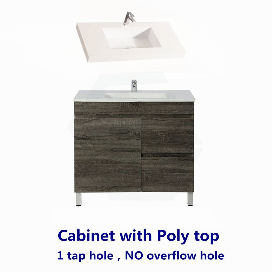 600/700Mm Narrow Berge Freestanding Vanity With Legs Dark Grey Wood Grain Pvc Filmed Cabinet Only &